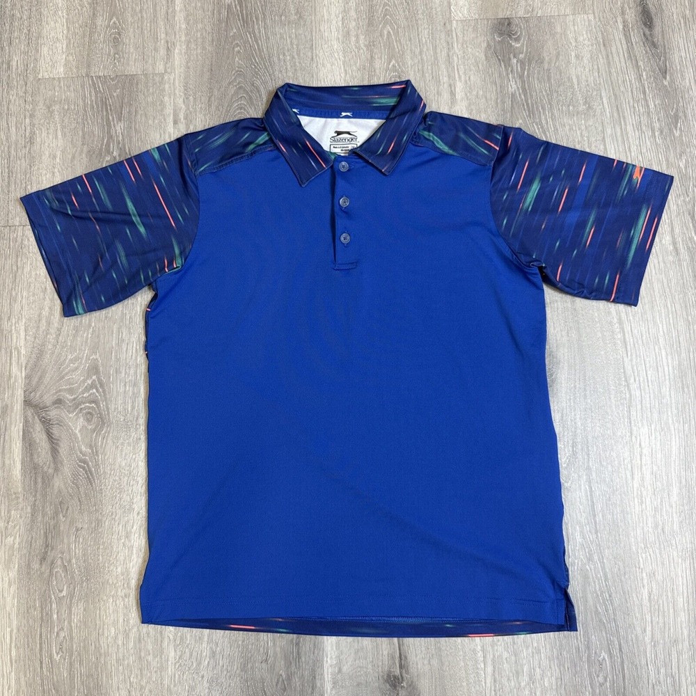 Slazenger Golf Polo Shirt‎ Mens Size XL Blue Geometric Pattern Athletic Fit